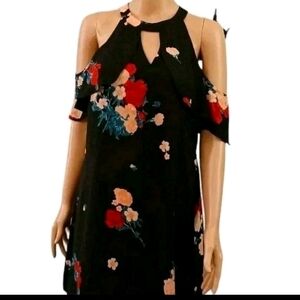Candie's Mini Dress Sz M shoulder off Black design floral lining  Summer